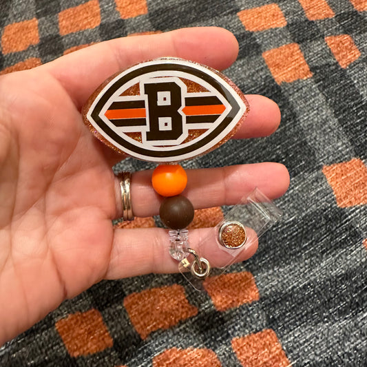 Orange and Brown Football Badge Reel