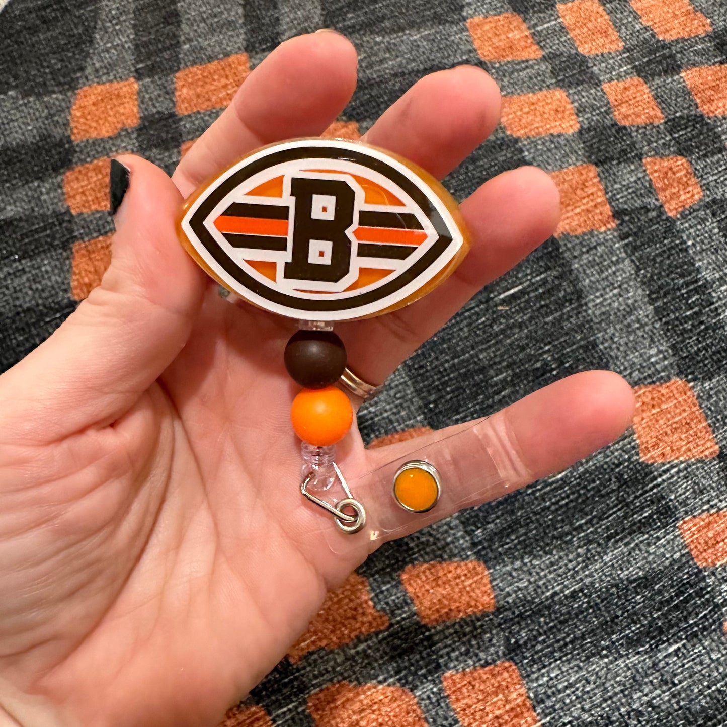 Orange and Brown Football Badge Reel