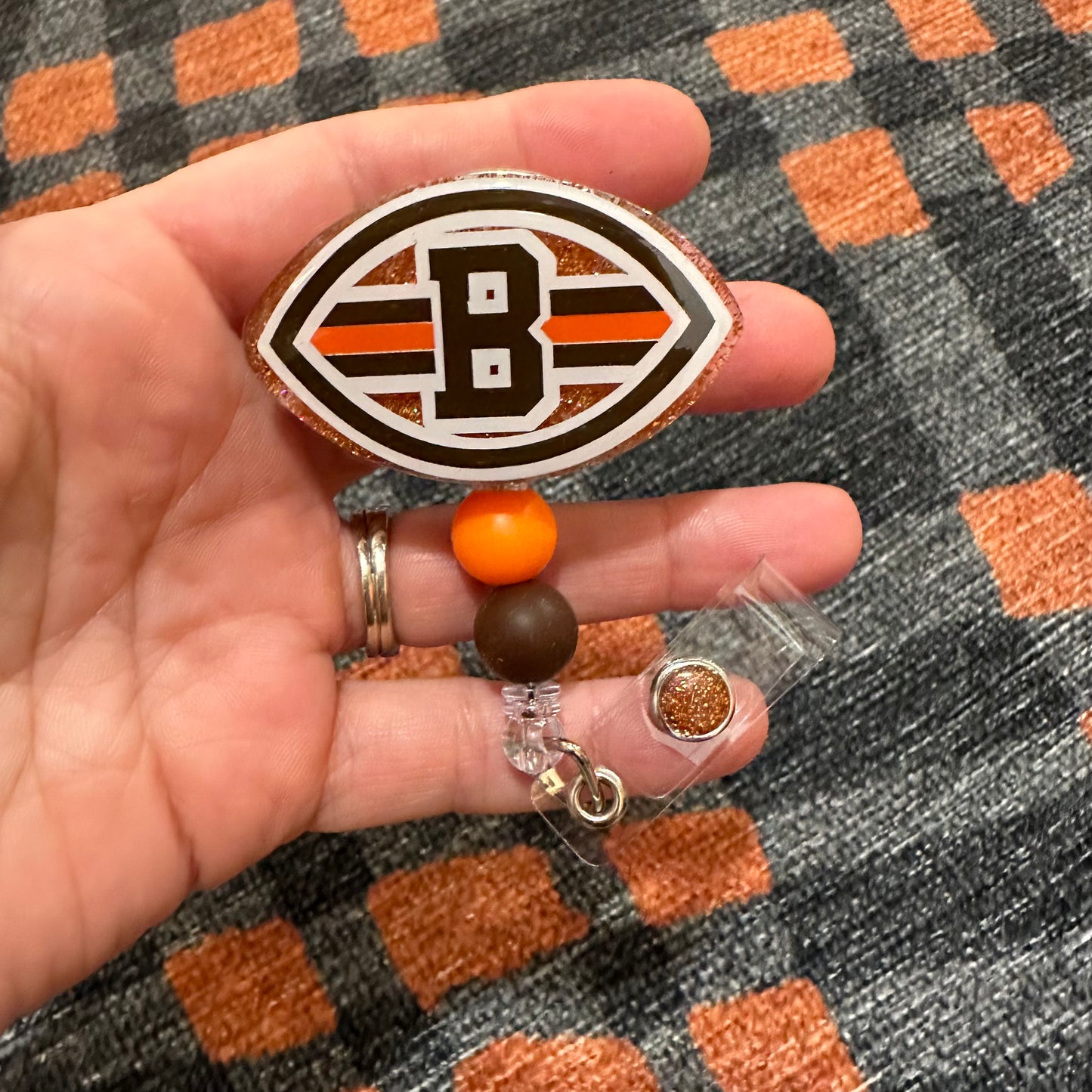 Orange and Brown Football Badge Reel