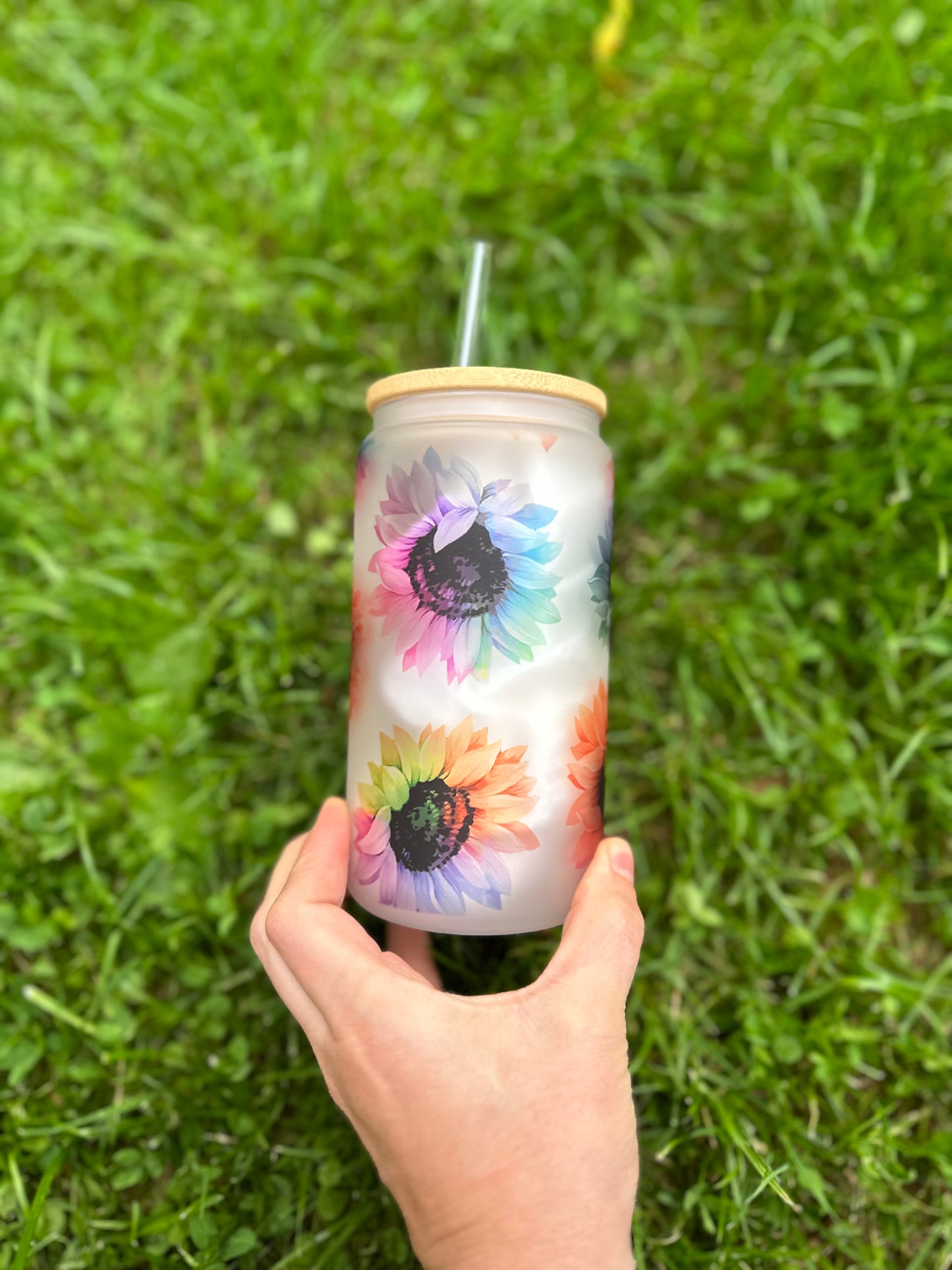 Rainbow Sunflower Glass Tumbler