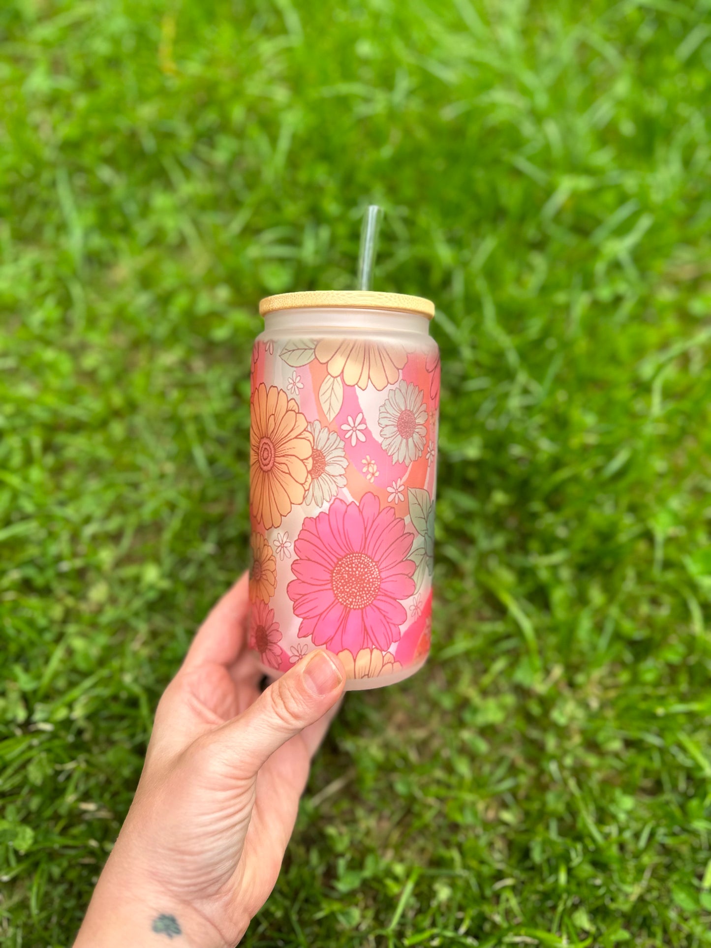 Retro Flower Glass Tumbler