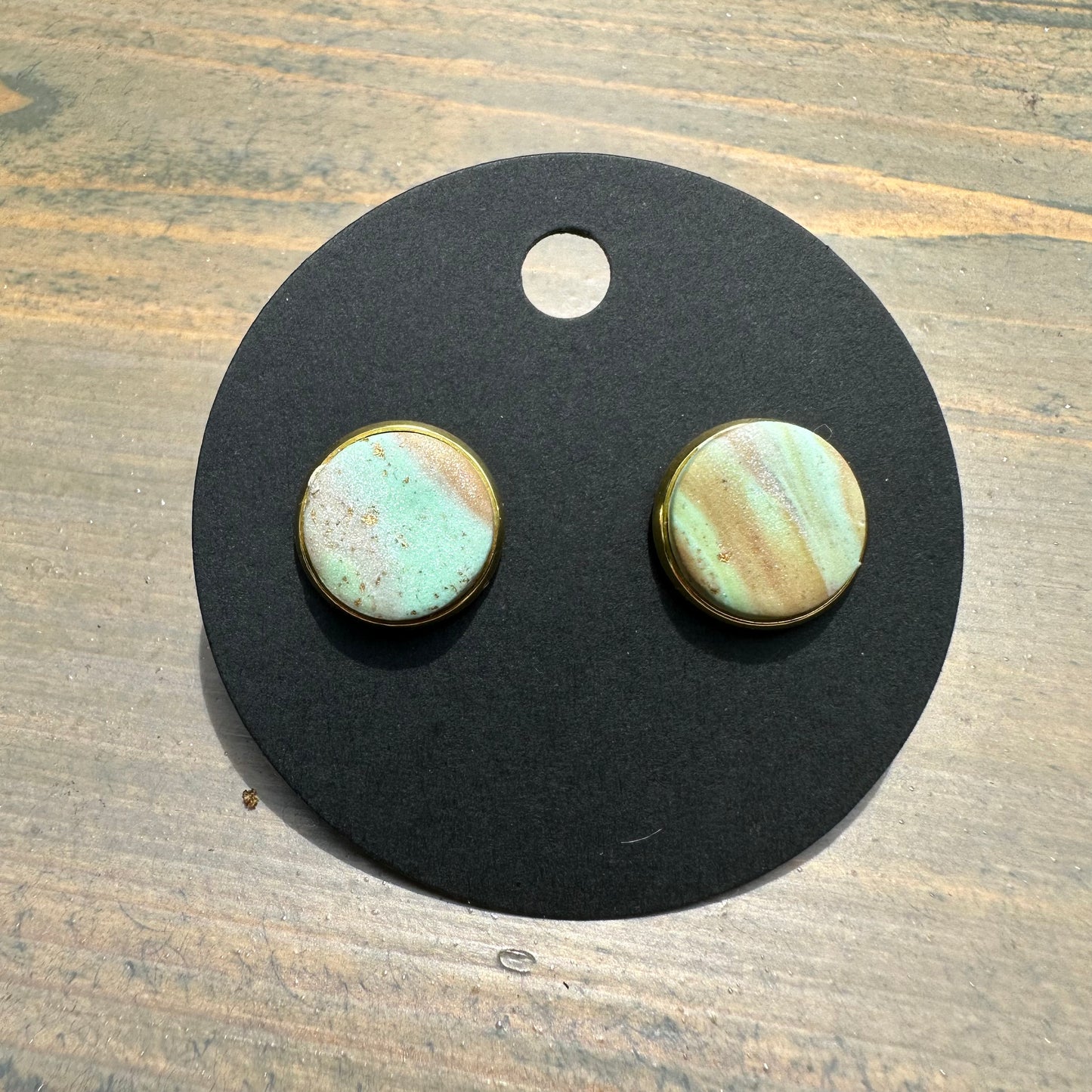 Gold and Mint Marbled Cupped Clay Studs