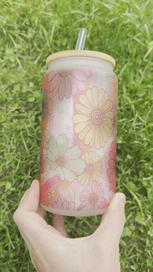 Retro Flower Glass Tumbler