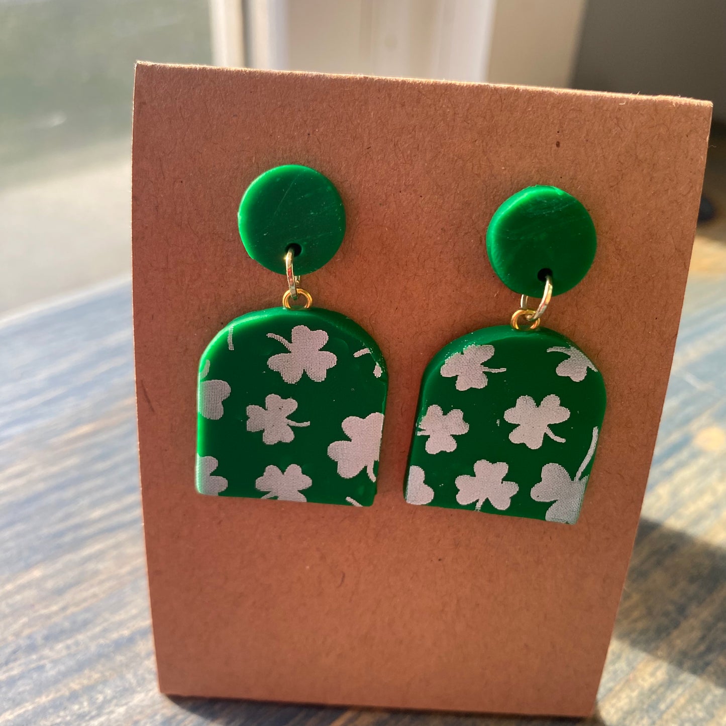 Green and White Shamrock Dangles