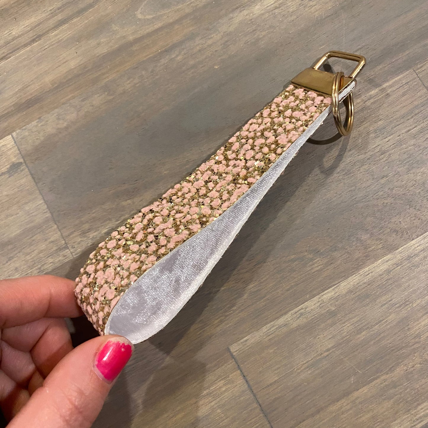 Pink and Gold Flocked Key Fob