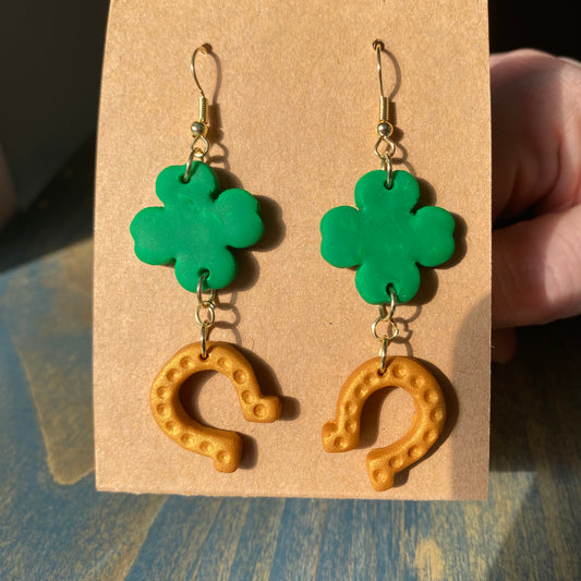 Horseshoes and Clover Clay Dangles